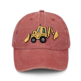 Cute Excavator Embroidery Kids Baseball Cap Washed Distressed Sun Hat Adjustable for Boys Girls Age 3-8
