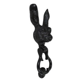 Ebros Gift Black Powder Coated Metal Rustic Whimsical Brer Rabbit Hare Bunny Door Knocker Sculpture with Striking Plate Rabbits Home Decorative Garden Cottage Accent