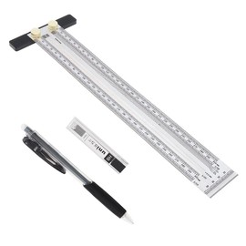 Smgda Precision Marking T-Rule Stainless Steel T Square with Mechanical Pencil & 0.5mm Refill Scribing Line Ruler for Marking or Measuring, for Carpenters, Designers, Architects, Engineers 300mm