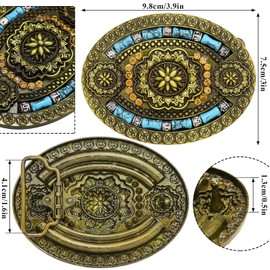 Yjfeshion Concho Vintage Floral Decorative Belt Buckle Native American Vintage Turquoise String of Beads Western Cowboy Buckles for Men Women Gift Vintage Copper