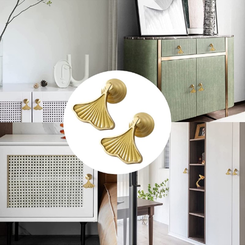 MOROBOR Ginkgo Leaf Shape Knob Handles, 2PCS Golden Drop Pendant