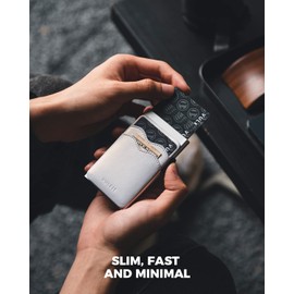 VULKIT Pop Up Card Holder Slim Wallet with Extra Leather Slots RFID Blocking Metal Minimalist Card Case for Men or Women