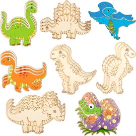Dinosaur Unfinished Wood Cutouts Dinosaur Wooden Paint Crafts for Kids Home Decoration Ornament Christmas DIY Craft Art Project, 8 Styles (24 Pieces)