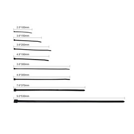Outdoor Durable Weather Resistant Durable Cable Tie Cable Tie Cable Self-Locking Wire Black Cable Tie Zip 100pcs (3.6*300mm)