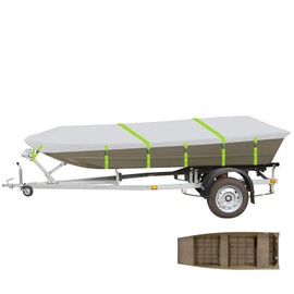 Jon Boat Cover Fit Alumacraft Jon 1236 & Landau 12' Jon Boat & Weldbilt 1236, 900D Marine Grade Polyester Canvas with PU Coating, 10-12ft Waterproof Boat Cover& UV Resistant [Motor Cover Included]