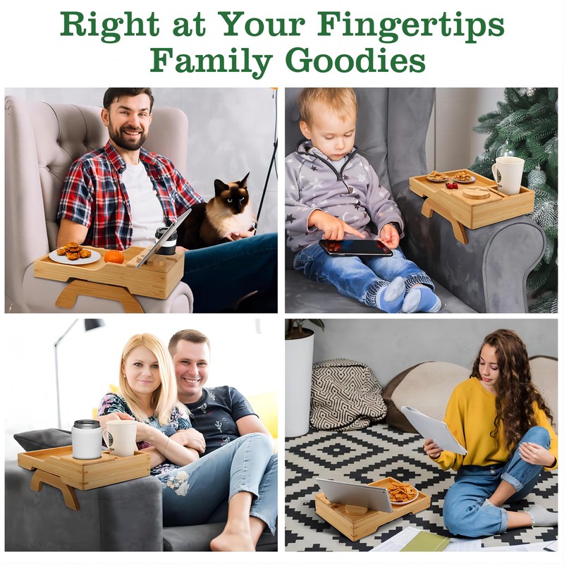 BAMBOOTRAY Sofa Arm Tray Table, Multi-Function Folding TV Trays with