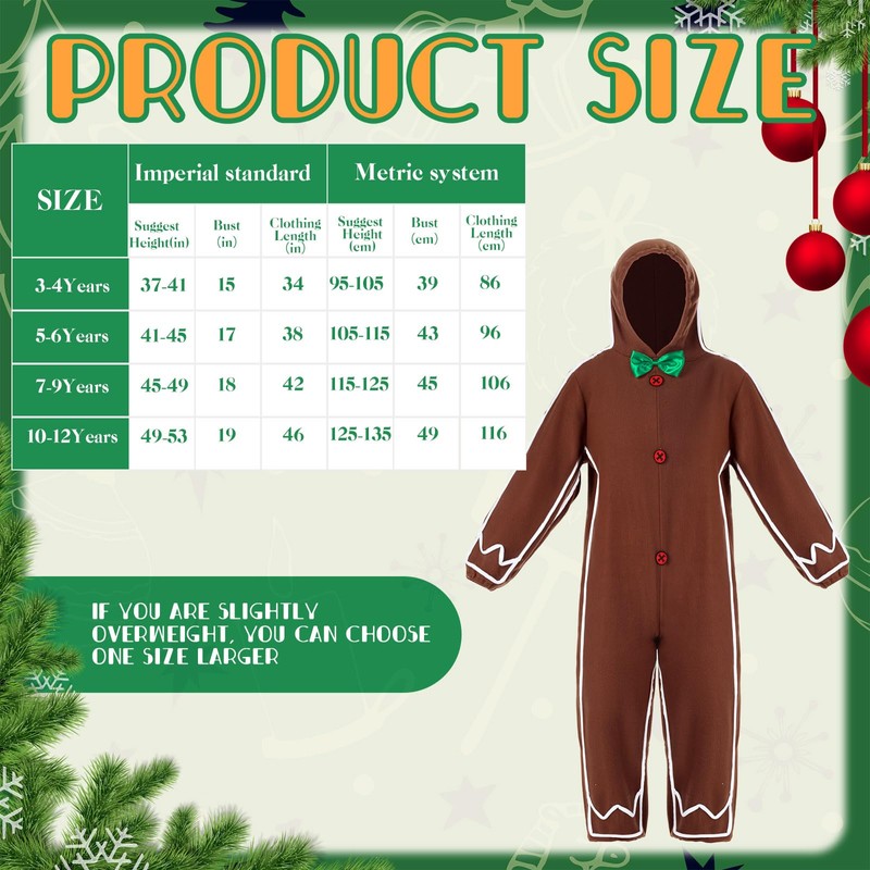 Geyoga Gingerbread Man Costume for Kids Home Clothing Winter Gingerbread