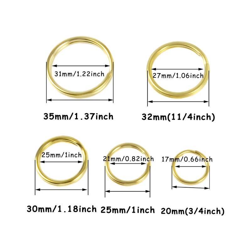 Bluemoona 10 Pcs - Brass Round Edged Keyring Keychain Split
