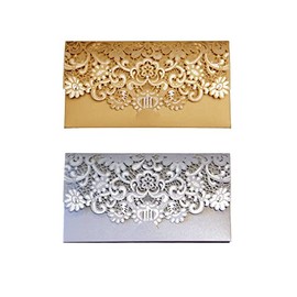 Money Gift Voucher Token Cash Wallet Cards and Envelopes for Wedding Birthday Christmas New Home New Born Laser Cut (Gold and Silver 2 cards)