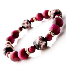 Gold Stone Luminous Firefly Glass Pink Bracelet, Okinawa, Souvenir, Power Stone, Inner Diameter: Approx. 5.9 inches (15 cm), Glass Stone Iron Silver