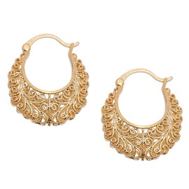 Bonaluna Boho Chic Gold or Silver Filigree Small Hoops Earrings for Women