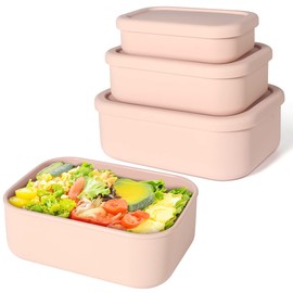 Keweis Keweis Silicone Food Storage Containers, Set of 3 Silicone Bento Lunch Box Containers with Lids, Hard-Shell Silicone, Airtight, Microwave, Dishwasher and Freezer Safe (10oz, 23.6oz, 44oz)