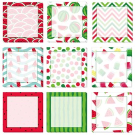 9 Pieces Summer Watermelon Sticky Notes Adhesive Cute Watermelon Memo Notes 3 X 3 Inch Self-Stick Note Pads for School Office Home Supplies Students Teachers Presents, 9 Styles