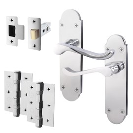 EAI Shaped Victorian Scroll Door Handles - Latch Pack - Polished Chrome, 100mm x 250mm x 175mm