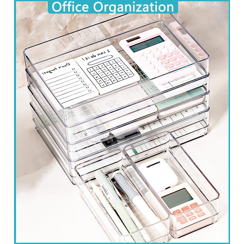 7 PCS Stackable Clear Drawer Organizer, Vanity Drawer Organizer Trays,