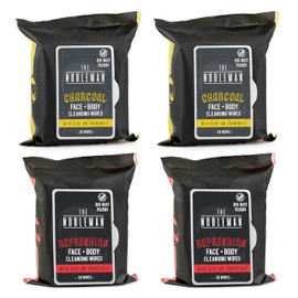 The Nobleman 4-Pack Face + Body Aloe Infused Cleansing Wipes: 2 Charcoal Packs with Chamomile and 2 Refreshing Packs with Grapefruit (120 Ct.), CharcoalRefreshing