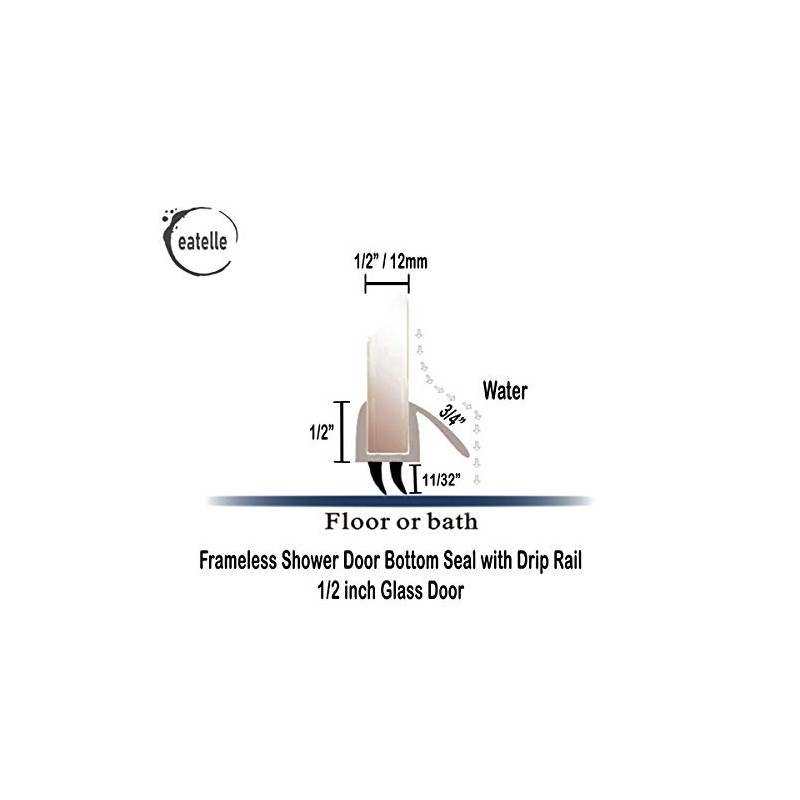 eatelle Shower Door Bottom Seal with Drip Rail for 1/2"