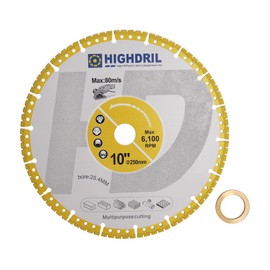 HIGHDRIL Diamond Mental Cutting Blade 10 inch/250mm Heavy Duty All-Purpose Cutting/Grinding for Rebar Sheet Metal Angle Iron Stainless Steel