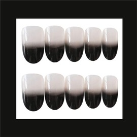 Aimimier 24Pcs Ombre False Nails Gradient Glossy Full Cover Short Round Fake Nails with Glue Sticker Salon Clip on Fingernails for Women and Girls (Black)