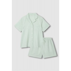 JAJU [JAJU] Women's Summer Double Cotton 3/4 Pajama Set_Light Mint
