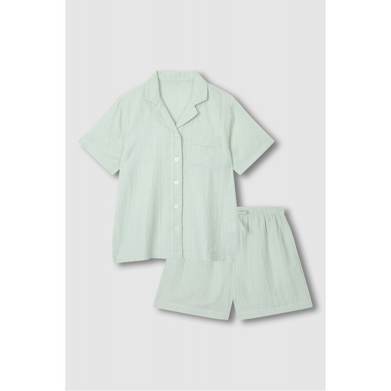 JAJU [JAJU] Women's Summer Double Cotton 3/4 Pajama Set_Light Mint