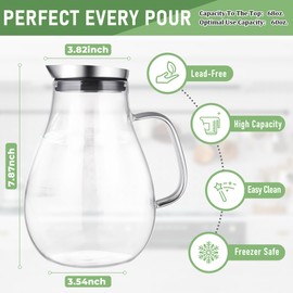 SUSTEAS 2 Liter Glass Pitcher, Water Pitcher with Removable Lid And Wide Handle, Easy Clean Juice Jug for Fridge, Beverage Carafe for Cold/Hot Water, Iced Tea, 1 Long-Handled Brush Included