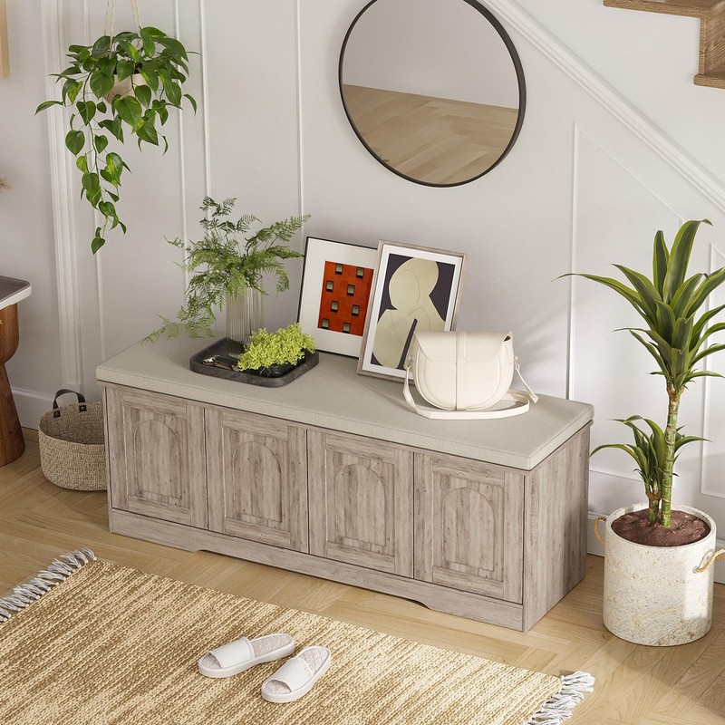 DINZI LVJ Shoe Bench, Entryway Storage Bench with Doors, Cushion,
