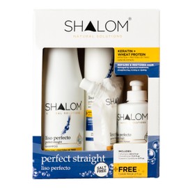 SHALOM Perfect Straight Complete Kit with Keratin & Wheat Protein - Shampoo, Conditioner, Hair Mask, Leave-in Conditioner - Sulfate, Salt & Paraben Free