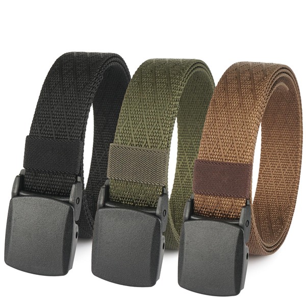 HOANAN 3-Pack Military Nylon Belt, 1.25" Wide No Metal Webbing