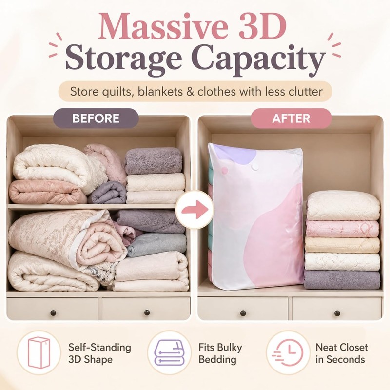 No-Pump 3D Vacuum Storage Bags, No Pump Vacuum Storage Bags,