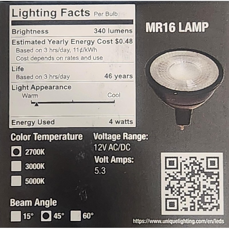 Unique Lighting Systems - LED-E4W-DM6FL27K MR16 Flex Gold™ Eco