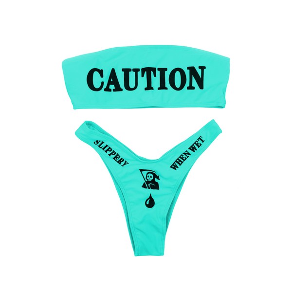 JUMISEE - Conjunto de bikini gótico con estampado de calaveras para mujer, 2 piezas, cintura alta, bandeau, Azul, XL