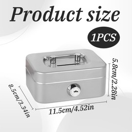 Cash Box, Lockable, Small Cash Box, Lockable with Key, Can Be Used as a Cash Register, Small Bank, Money Box or Money Box (Grey)