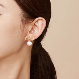 Yienate Crystal Bow Pearl Earrings Vintage Gold Rhinestone Bow Tie Stud Instructions Imitation Pearl Drop Dangle Earrings Minimalist Bridal Pearl Earrings Jewellery For Women, Zinc, No Gemstone