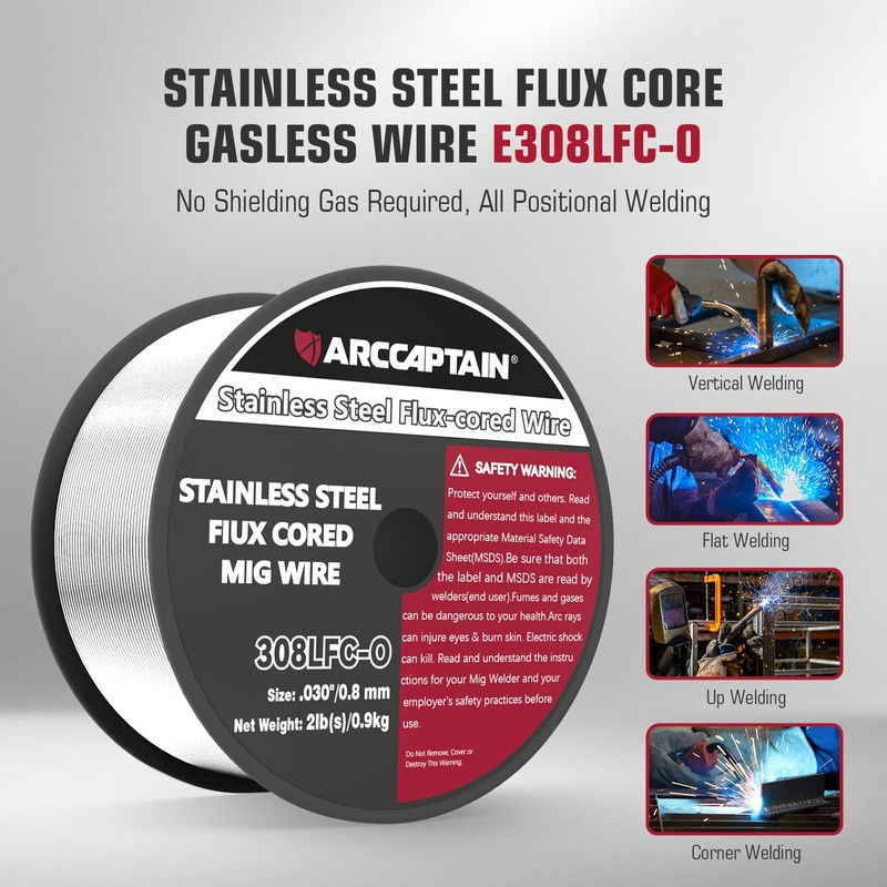 ARCCAPTAIN Stainless Steel Flux Cored Wire E308LFC-O .030-Diameter MIG Welding