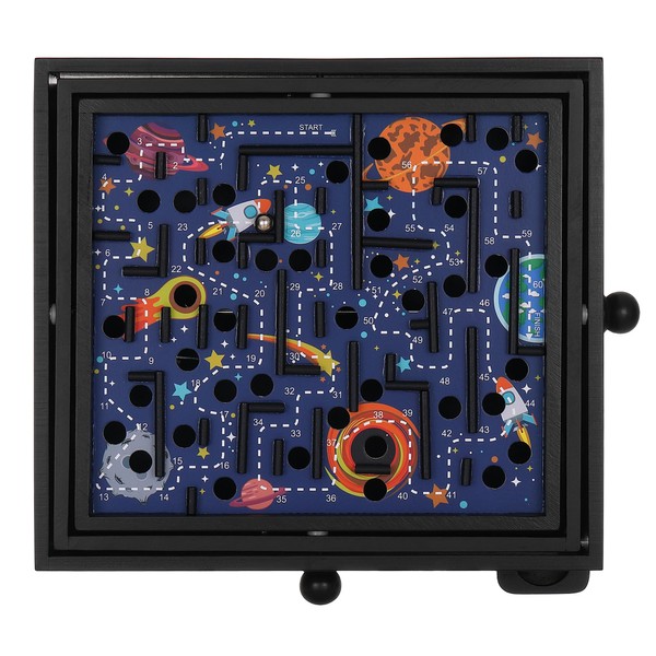 STERLING Games Wooden Labyrinth Space Shuttle Theme Tilt Maze Game with Marble Ball and 60 Waypoints for 6 Years Up, 13.5" x 13" Board
