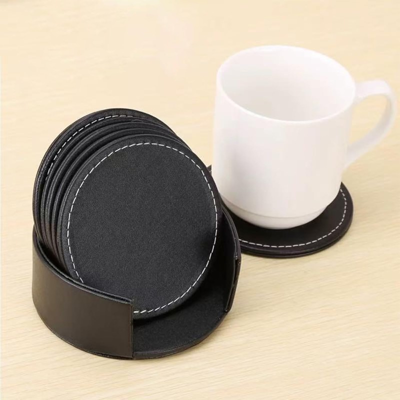 6 PCS Pink Leather Coasters, 10cm Round Leather Coasters, Heat