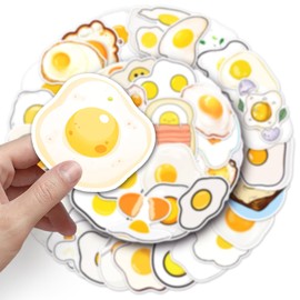 Pack of 50 Fried Egg Stickers for Fridge, Laptop, Bicycle, Guitar, Luggage, Car, Bumper, Cartoon Vinyl Cute Egg Stickers for Adults, Girls, Gift, Fried Egg Food Graffiti Stickers