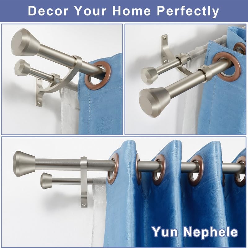 Brushed Nickel Double Curtain Rods 72 to 144 Inches, Decorative