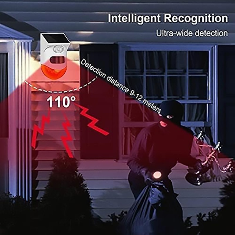 EverNary Solar Strobe Alarm Light with Motion Sensor Siren Outdoor