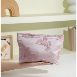 Lolieden Makeup Bag,Canvas Cosmetic Pouch Travel Toiletry Bag for Women, Zipper Organizer for Purse(Bow Pink)