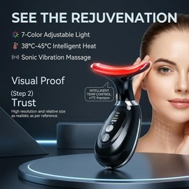 Red-Light-Therapy-for-Face and Neck Massager,7 Colors Adjustable Vibration Facial Massager,Womens Skin Rejuvenation Lifting,Toning,Glow Boost,Wrinkles (Black)