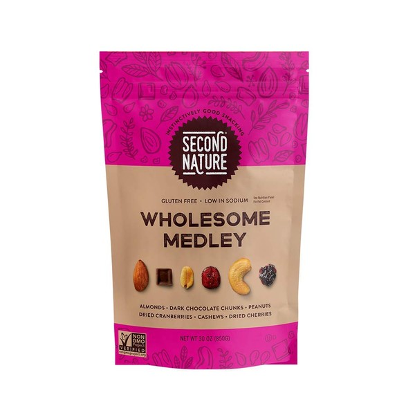 Second Nature Wholesome Medley Trail Mix - Healthy Nuts Snack Blend - 30 oz Resealable Pouch (Pack of 6)