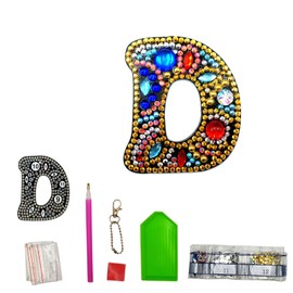 MEDOYOH DIY Letters "D" Diamond Painting Key Chains, Double-Sided Retro DIY Diamond Painting Kits Keychain, DIY Letters Art Craft Crystal Diamond Keyring Kits for Key Chain Pendant Bag Decor Brooch