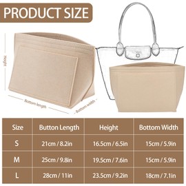 Wisebom Bag Insert Organizer for Longchamp, Felt Purse Organizer with Multiple Pockets, Tote Bag Organiser Insert, Folding Handbag Felt Organizer for Keys Lipstick Coin (Beige, S)
