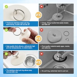 Hibbent - Tapón de drenaje de goma para fregadero de cocina, tapón de drenaje con anillo de tracción para cocina, tina, baño y lavadero en 6 tamaños diferentes, color blanco