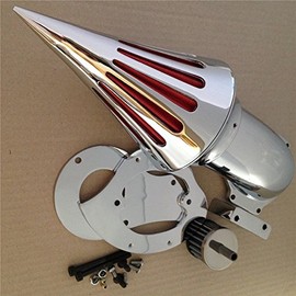 AfterMokit Cone Spike Air Cleaner Intake with Red Filter for Honda Shadow VLX VT600 1999-2007 Chrome