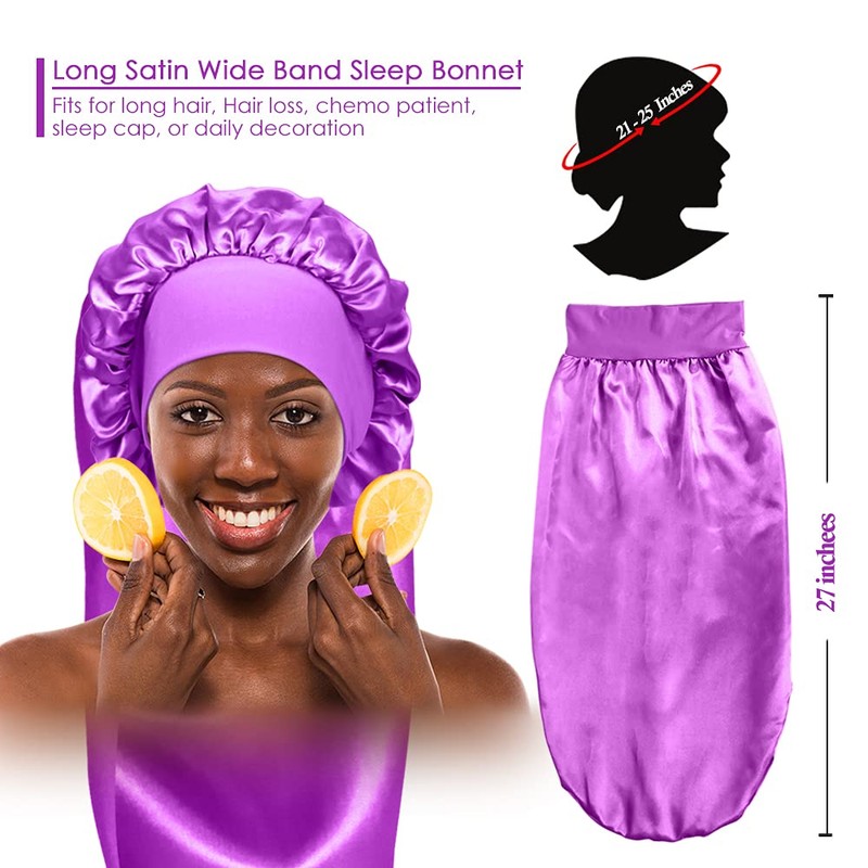 2 Pieces Long Satin Sleep Cap for Curly Hair, Long