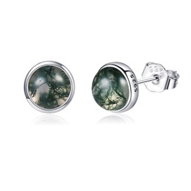Moss Agate Earrings Sterling Silver Natual Gemstone Earrings Moss Agate Jewelry Gift for Women