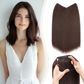 Benehair Invisible Wire Hair Extensions 20 Inch Transparent Wire Adjustable Size Clip in Hair Extension Long Wavy Secret Synthetic Natural Brown Hair Piece for Women(Natural Brown, 130g)